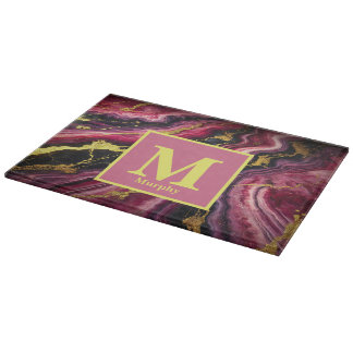 Magentafarbener Marmor mit Gold- und Schwarzen Str Schneidebrett