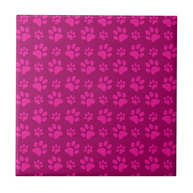 Magentarote rosa Hundetatze druckt Muster Fliese (Vorderseite)