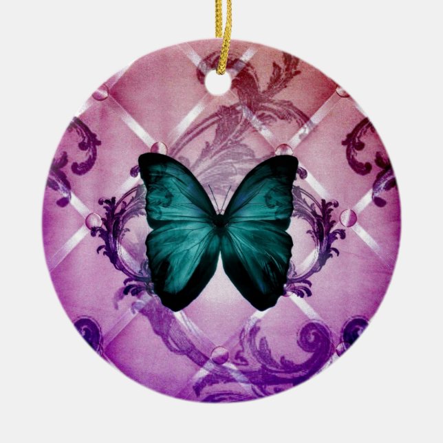 Magentaroter lila Wirbels-Bohemischer aquamariner Keramikornament (Vorne)