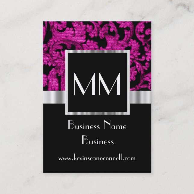 Magentaroter mit Monogramm Damast Visitenkarte (Vorderseite)
