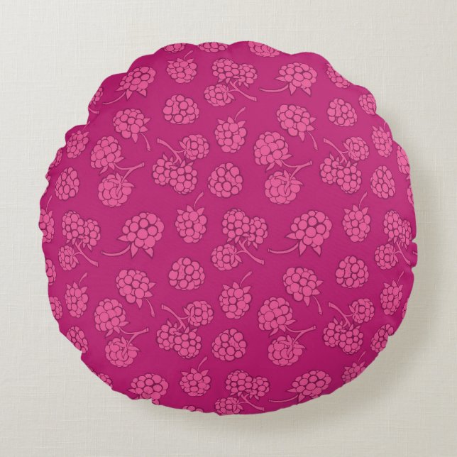 Magentarotes Beeren-Muster Rundes Kissen (Vorderseite)