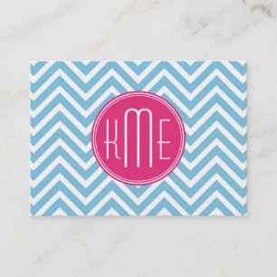 Magentarotes rosa Monogramm mit hellblauem Visitenkarte