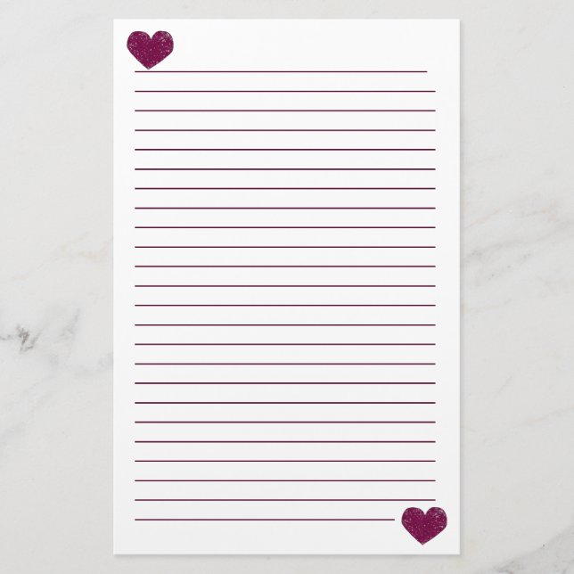 Magentarotes violettes Spitze-Herz gezeichnetes Briefpapier (Vorderseite)