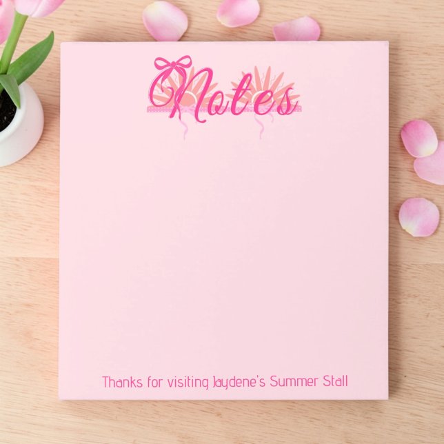 Magentia And Pink Bow With Sunburst Notizblock (Soft pink colors for home or corporate giveaway. Promote your small business with style. )