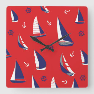 Mageres Segelboot-Muster Quadratische Wanduhr