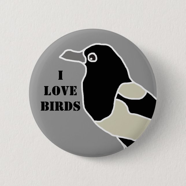 Maggie die magpie/I Liebevögel Button (Vorderseite)