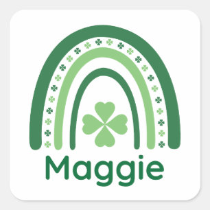 Maggie Name Clover Boho Rainbow Quadratischer Aufkleber