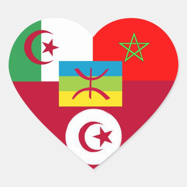 Maghreb vereint Herz-Aufkleber (Vorderseite)