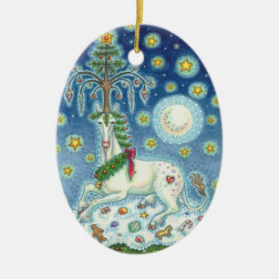 MAGIC A CHRISTMAS UNICORN, PFERDESORNAMENT Oval Keramik Ornament