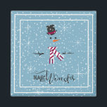 Magic and Wonder Christmas Snowman Blue ID440 Magnet<br><div class="desc">Wunderschönes Weihnachtsdesign mit einem in Weiß gerahmten, stilisierten Schneemann auf einem kastanienblauen Hintergrund, verstreut mit Schneeflocken und Sternen. Trendy Typografie von 'Magic and Wonder' rundet das Design ab. Fügen Sie Ihren Namen zu personalisieren, wenn gewünscht. Suchen Sie ID440, um weitere koordinierende Produkte und zusätzliche Farboptionen für dieses Design zu sehen....</div>