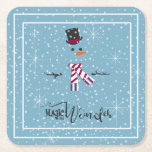 Magic and Wonder Christmas Snowman Blue ID440 Rechteckiger Pappuntersetzer<br><div class="desc">Schönes, minimalistisches Weihnachtspapier-Untersetzer-Design mit einem stilisierten Schneemann gerahmt in Weiß auf einem kastanienblauen Hintergrund verstreut mit Schneeflocken und Sternen. Trendy Typografie von 'Magic and Wonder' rundet das Design ab. Fügen Sie Ihren Namen zu personalisieren, wenn gewünscht. Suchen Sie ID440, um weitere koordinierende Produkte und zusätzliche Farboptionen für dieses Design zu...</div>
