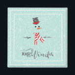 Magic and Wonder Christmas Snowman Mint ID440 Magnet<br><div class="desc">Wunderschönes Weihnachtsdesign mit einem in Weiß gerahmten Schneemann auf einem Minzgrün,  verstreut mit Schneeflocken und Sternen. Trendy Typografie von 'Magic and Wonder' rundet das Design ab. Fügen Sie Ihren Namen zu personalisieren,  wenn gewünscht. Suchen Sie ID440,  um weitere koordinierende Produkte und zusätzliche Farboptionen für dieses Design zu sehen.</div>