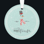 Magic and Wonder Christmas Snowman Mint ID440 Ornament<br><div class="desc">Schönes Weihnachts-Acryl-Ornament mit einem stilisierten Schneemann gerahmt in Weiß auf einem minzgrünen Hintergrund verstreut mit Schneeflocken und Sternen. Elegante Typografie von 'Magic and Wonder' rundet das Design ab. Fügen Sie Ihren Namen zu personalisieren, wenn gewünscht. Suchen Sie ID440, um weitere koordinierende Produkte und zusätzliche Farboptionen für dieses Design zu sehen....</div>