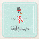 Magic and Wonder Christmas Snowman Mint ID440 Rechteckiger Pappuntersetzer<br><div class="desc">Schönes, minimalistisches Weihnachtspapier-Untersetzer-Design mit einem stilisierten Schneemann gerahmt in Weiß auf einem Minzgrün Hintergrund verstreut mit Schneeflocken und Sternen. Trendy Typografie von 'Magic and Wonder' rundet das Design ab. Fügen Sie Ihren Namen zu personalisieren, wenn gewünscht. Suchen Sie ID440, um weitere koordinierende Produkte und zusätzliche Farboptionen für dieses Design zu...</div>
