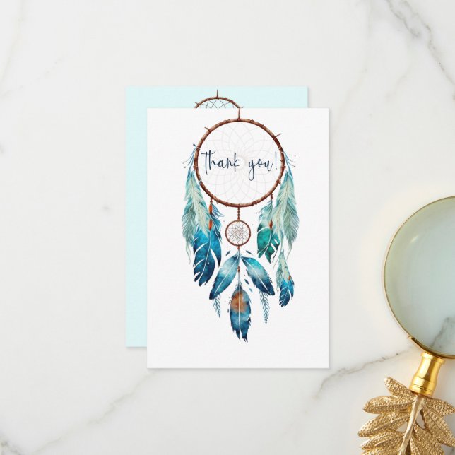 Magic Aquamarine Dreamcatcher Baby Dusche Dankeskarte (Vorderseite/Rückseite Beispiel)