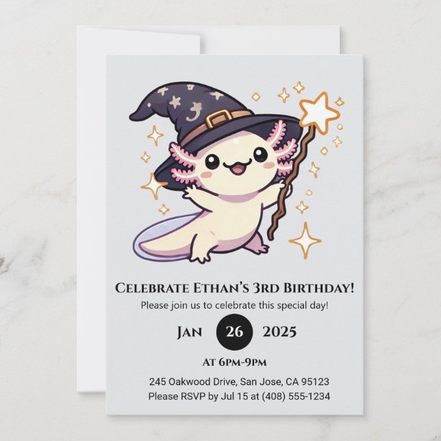Magic Axolotl Wizard Geburtstag Einladung (Vorderseite)