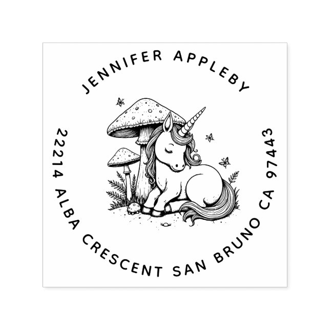 Magic Baby Unicorn unter Toadstool Rücksendeadress Permastempel (Design)