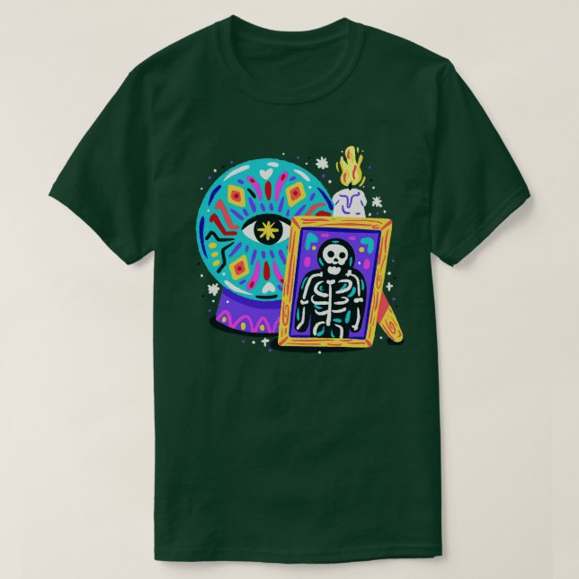Magic Ball Skeleton Halloween T-Shirt (Design vorne)