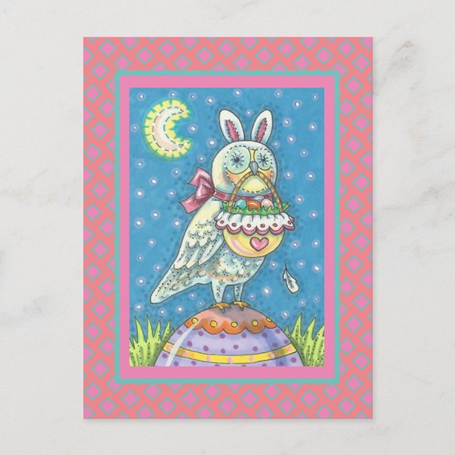 MAGIC BARN OWL & EASTER BASKET, URLAUB POSTCARD POSTKARTE (Vorderseite)