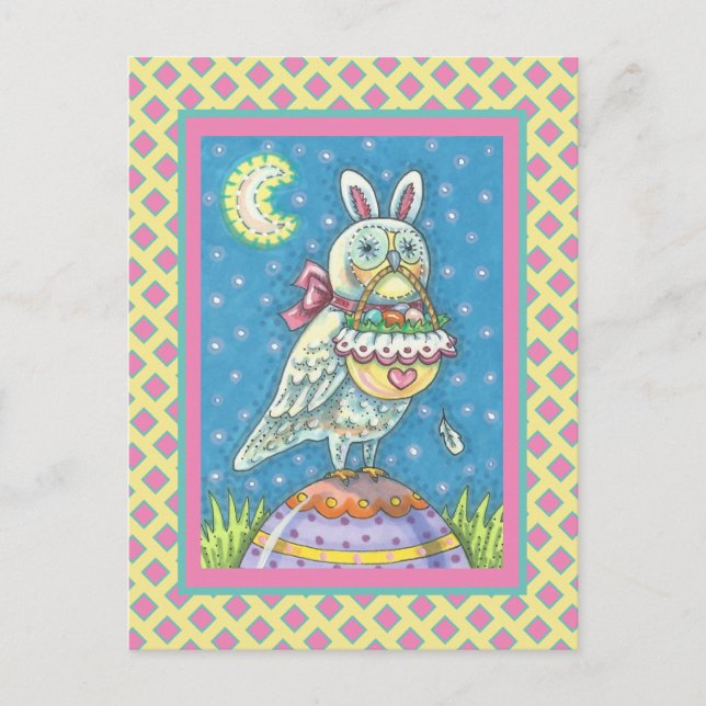 MAGIC BARN OWL & EASTER BASKET, URLAUB POSTCARD POSTKARTE (Vorderseite)