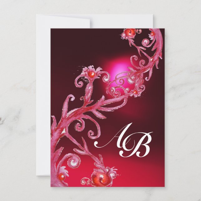 MAGIC BERRIES 4,MONOGRAM Rote Bordeaux Einladung (Vorderseite)