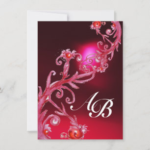 MAGIC BERRIES 4,MONOGRAM Rote Bordeaux Einladung