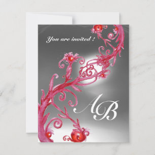 MAGIC BERRIES 4,MONOGRAMM, rot, weiß Einladung