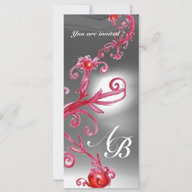 MAGIC BERRIES 4,MONOGRAMM, rot, weiß Einladung (Vorderseite)