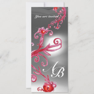 MAGIC BERRIES 4,MONOGRAMM, rot, weiß Einladung