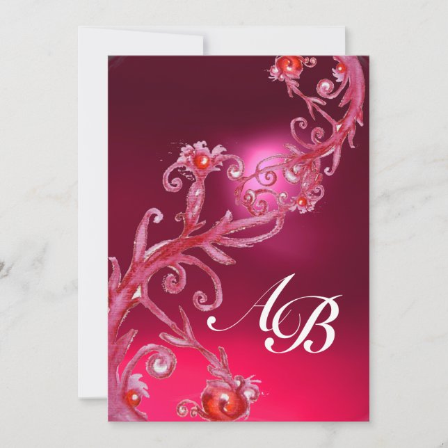 MAGIC BERRIES 4,MONOGRAMM, roter Ruby Einladung (Vorderseite)