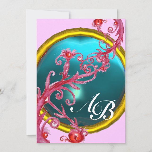 MAGIC BERRIES 4,MONOGRAMM rotes Age Einladung (Vorderseite)