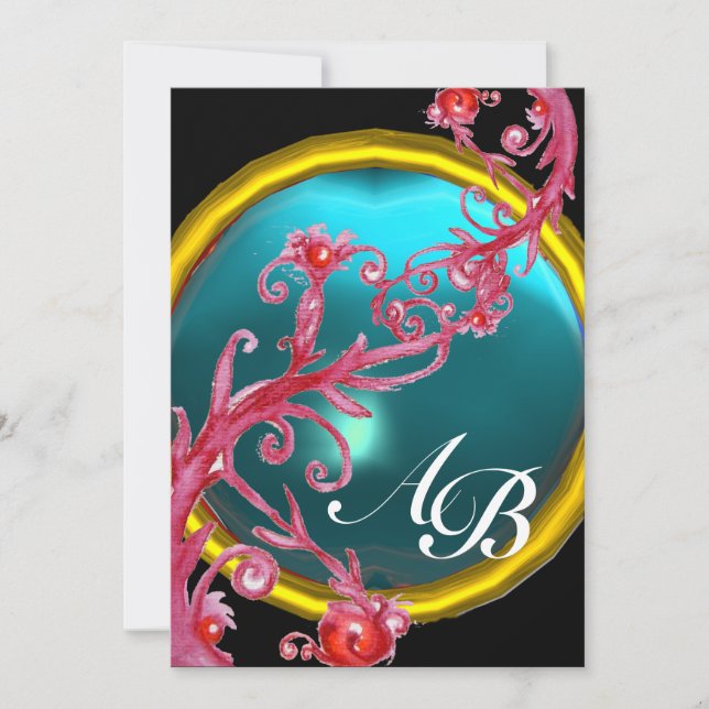 MAGIC BERRIES 4,MONOGRAMM rotes Age Einladung (Vorderseite)