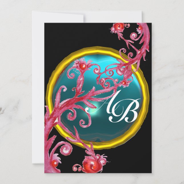 MAGIC BERRIES 4,MONOGRAMM rotes Age Einladung (Vorderseite)