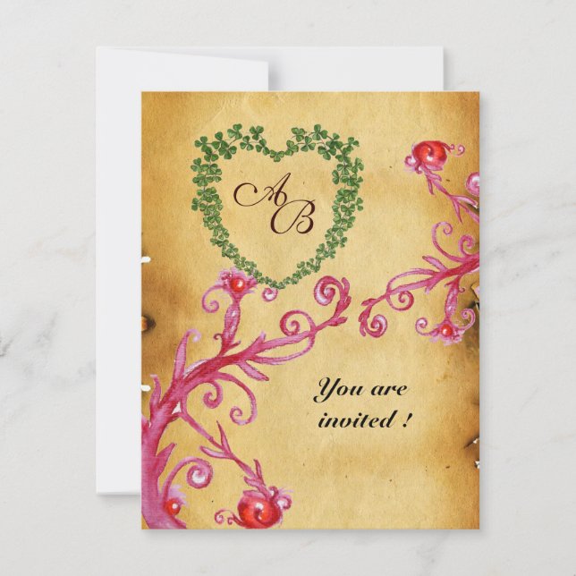 MAGIC BERRIES KLEEBLATT HERZ MONOGRAM Pergament Einladung (Vorderseite)
