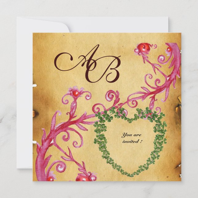 MAGIC BERRIES KLEEBLATT HERZ MONOGRAM Pergament Einladung (Vorderseite)