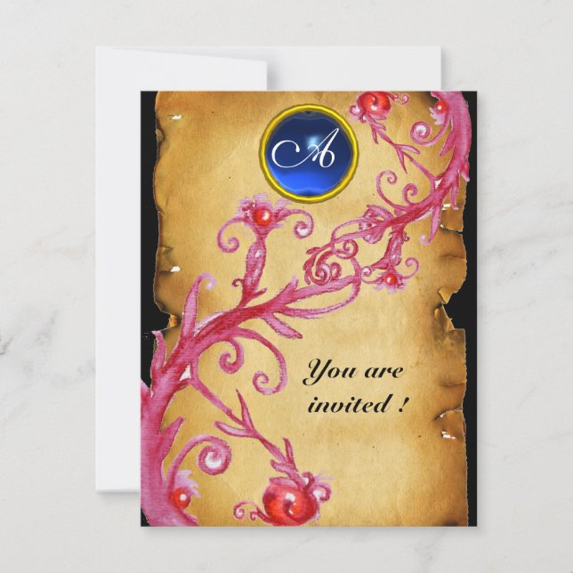 MAGIC BERRIES MONOGRAM, blau Einladung (Vorderseite)
