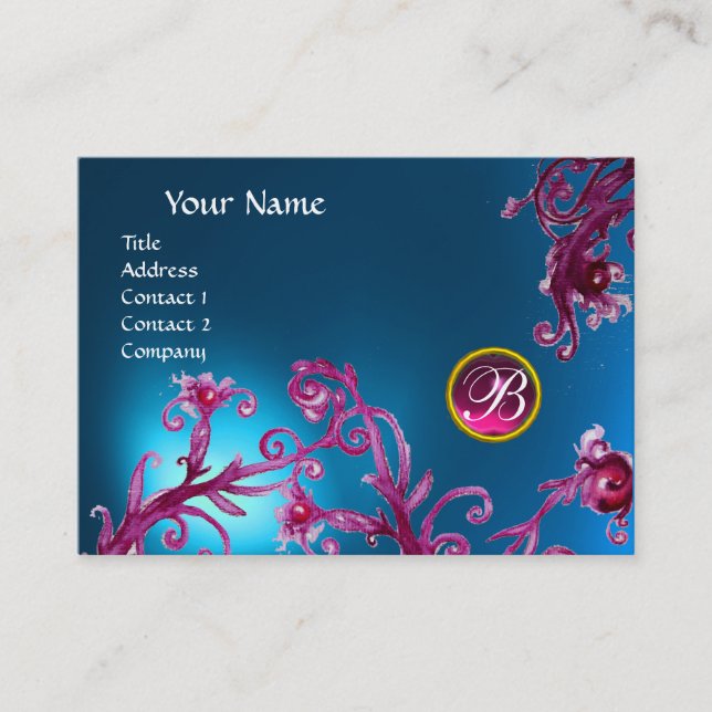 MAGIC BERRIES MONOGRAM, Blauer Saphir, rubinrosa Visitenkarte (Vorderseite)