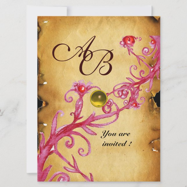 MAGIC BERRIES MONOGRAM Parchment Gelber Topaz Einladung (Vorderseite)