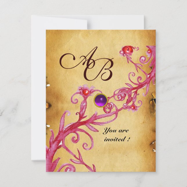 MAGIC BERRIES MONOGRAM Parchment Lila Amethyst Einladung (Vorderseite)