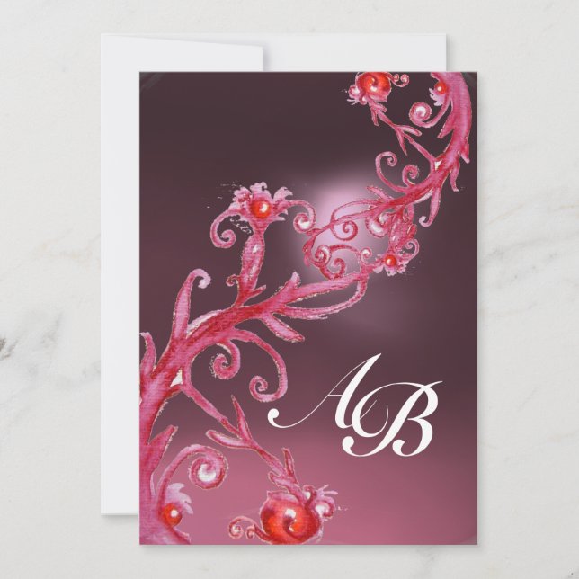 MAGIC BERRIES, MONOGRAM pnk amethyst rot Einladung (Vorderseite)