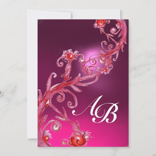MAGIC BERRIES, MONOGRAM, rosa Amethystrot Einladung (Vorderseite)