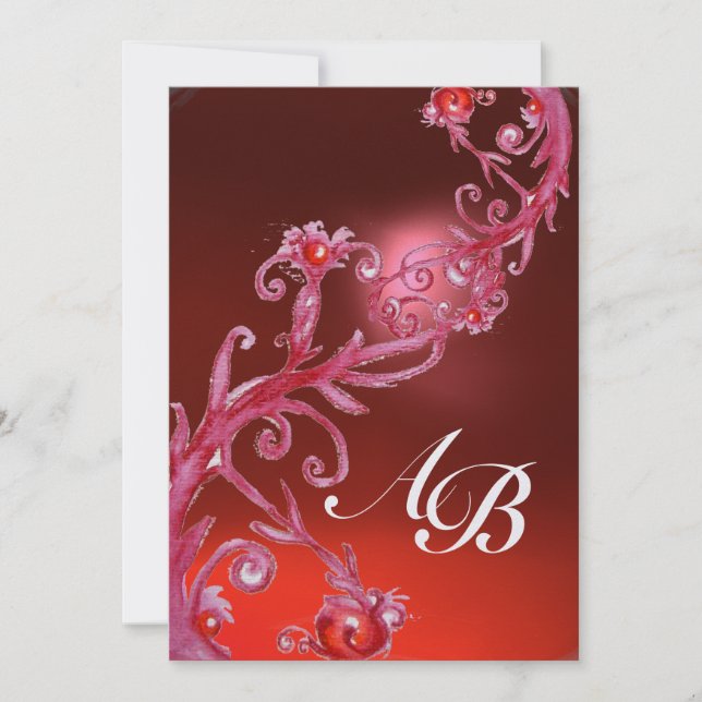 MAGIC BERRIES, MONOGRAMM-rotes Rubineis Einladung (Vorderseite)
