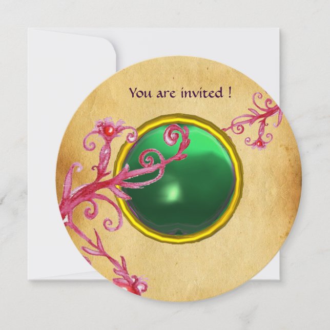 MAGIC BERRIES PARCHEMENT GEM grüner Smaragd Einladung (Vorderseite)