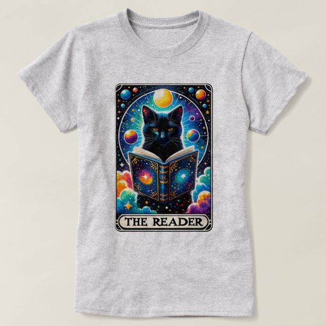Magic Black Cat - The Reader - Tarot Card T - Shir T-Shirt (Design vorne)
