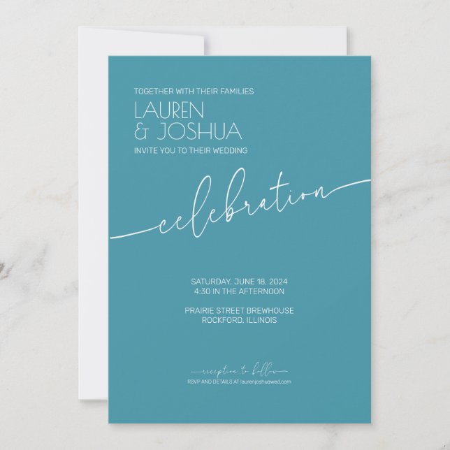 Magic Blue ・ Moderne Minimalistische Script Weddin Einladung (Vorderseite)