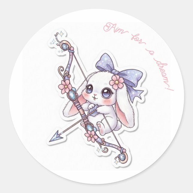 Magic Bow Bunny - Dreamy Fantasy Adventure Kawaii  Runder Aufkleber (Vorderseite)