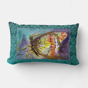 MAGIC BUTTERFLY Aquamarin Blue Damask Lendenkissen