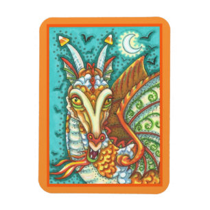 MAGIC CANDY CORN DRAGON, HALLOWEEN FANTASY BEAST MAGNET