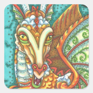 MAGIC CANDY CORN DRAGON, HALLOWEEN FANTASY QUADRATISCHER AUFKLEBER