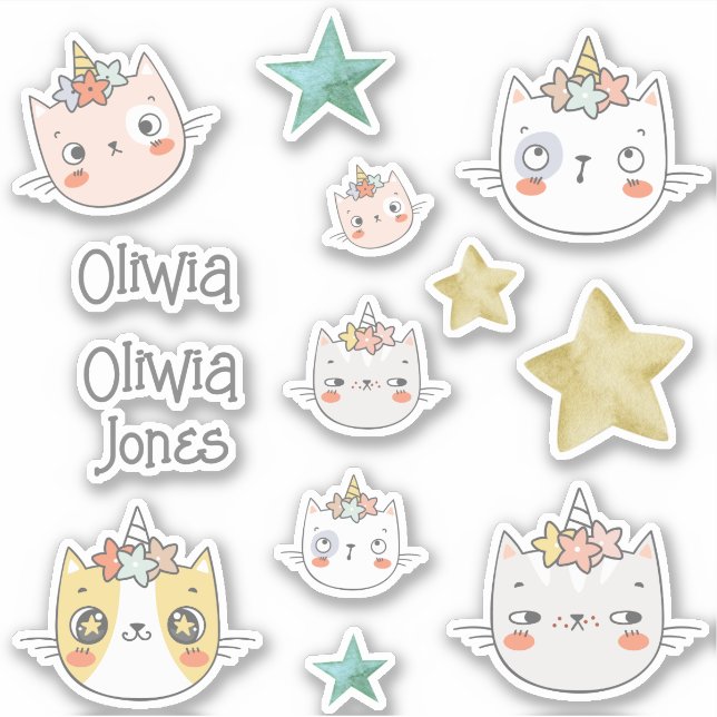 Magic Caticorn Kawaii Green Sticker Pack (Vorderseite)